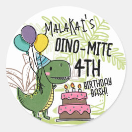 Pegatina Redonda Dinosaurio de la fiesta de cumpleaños del niño Din