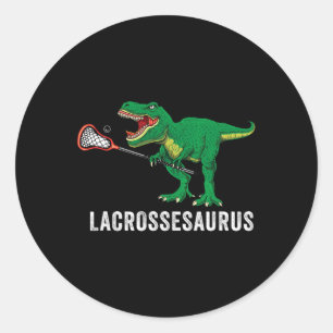 Pegatina Redonda Dinosaurio de Lacrosse T Rex Divertido Lax Chicos 