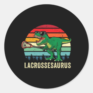 Pegatina Redonda Dinosaurio de Lacrosse T Rex Divertido Lax Chicos 