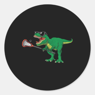 Pegatina Redonda Dinosaurio de Lacrosse T Rex Divertido Lax Chicos 