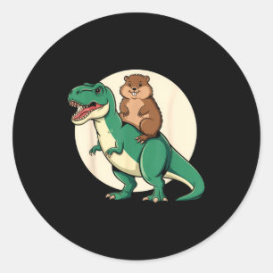 Pegatina Redonda Dinosaurio de marmota T-rex Humor Divertido Animal