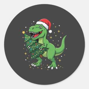 Pegatina Redonda Dinosaurio de Navidad Santa T Rex