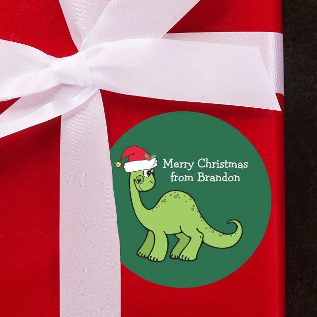 Pegatina Redonda Dinosaurio de Navidades curados en niños Personali (Subido por el creador)