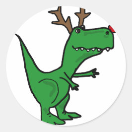 Pegatina Redonda Dinosaurio de Navidades divertidos como reno