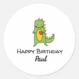 Pegatina Redonda dinosaurio de niños feliz cumpleaños