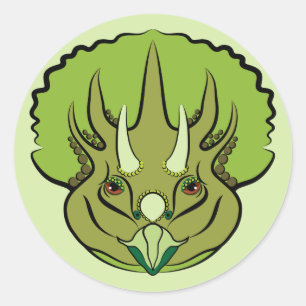Pegatina Redonda Dinosaurio de Triceratops verde