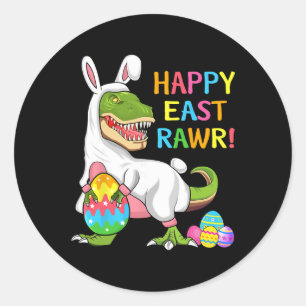Pegatina Redonda Dinosaurio del día de Pascua Divertido Feliz Eastr