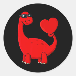Pegatina Redonda Dinosaurio día de San Valentín con Chica de niños