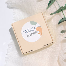 Pegatina Redonda Dinosaurio dibujado a mano y fiesta de cumpleaños 