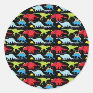 Pegatina Redonda Dinosaurio diseña el verde rojo azul en negro