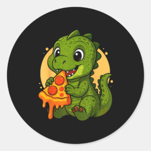 Pegatina Redonda Dinosaurio Divertido Comiendo Zza Gráfico Niños Ni