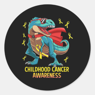 Pegatina Redonda Dinosaurio Divertido T-rex Conciencia del Cáncer I