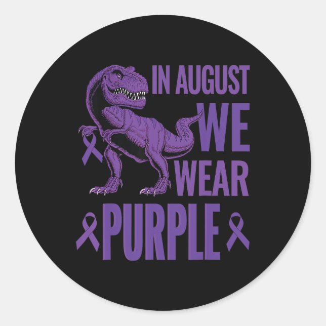 Pegatina Redonda Dinosaurio En Agosto usamos sobredosis de arcoiris (Anverso)