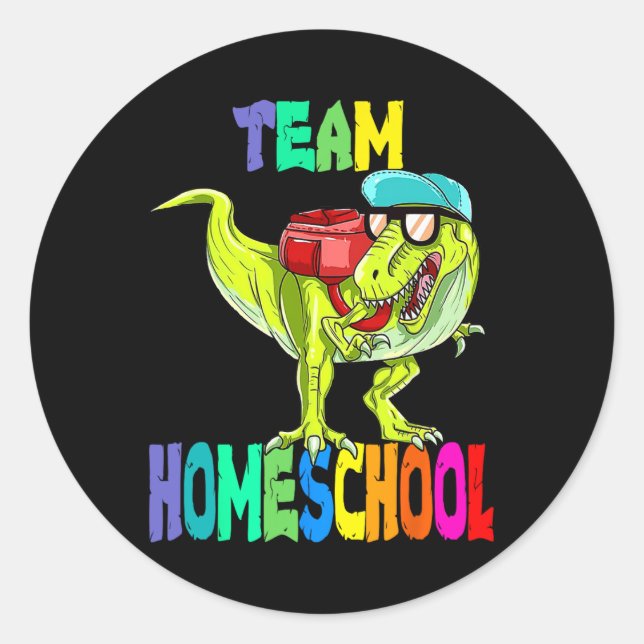 Pegatina Redonda Dinosaurio escolar casero para volver a la escuela (Anverso)