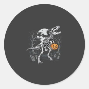 Pegatina Redonda Dinosaurio Esqueleto Halloween Calabaza Cementerio
