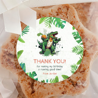 Pegatina Redonda Dinosaurio Fiesta del primer cumpleaños