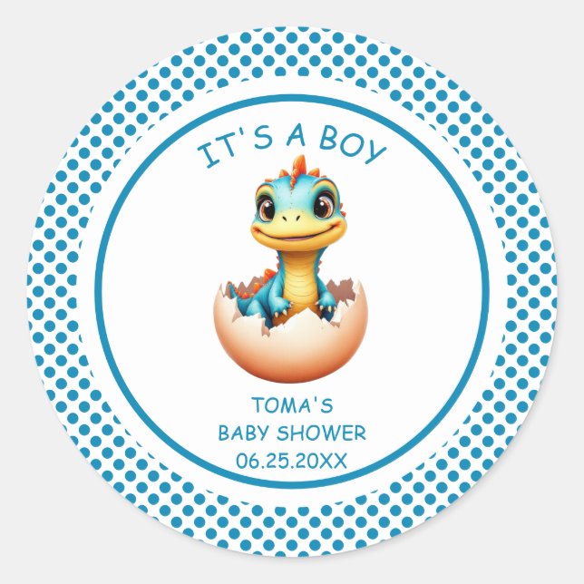 Pegatina Redonda Dinosaurio fuera del Huevo (Anverso)