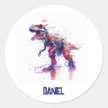 Dinosaurio Glitch T-Rex futurista con nombre de ni