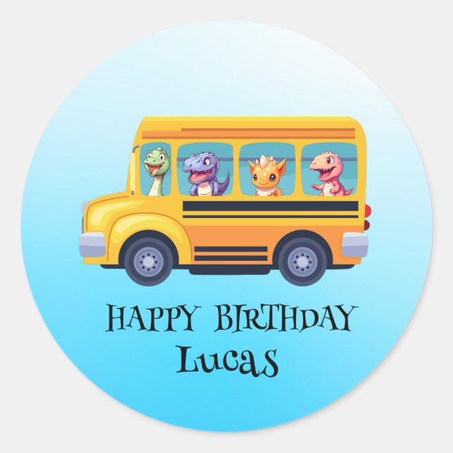 Pegatina Redonda Dinosaurio gracioso de vuelta a la escuela niño de (Anverso)