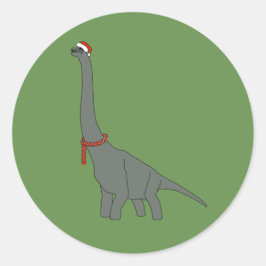 Pegatina Redonda dinosaurio gris de cuello largo de Navidad illusim