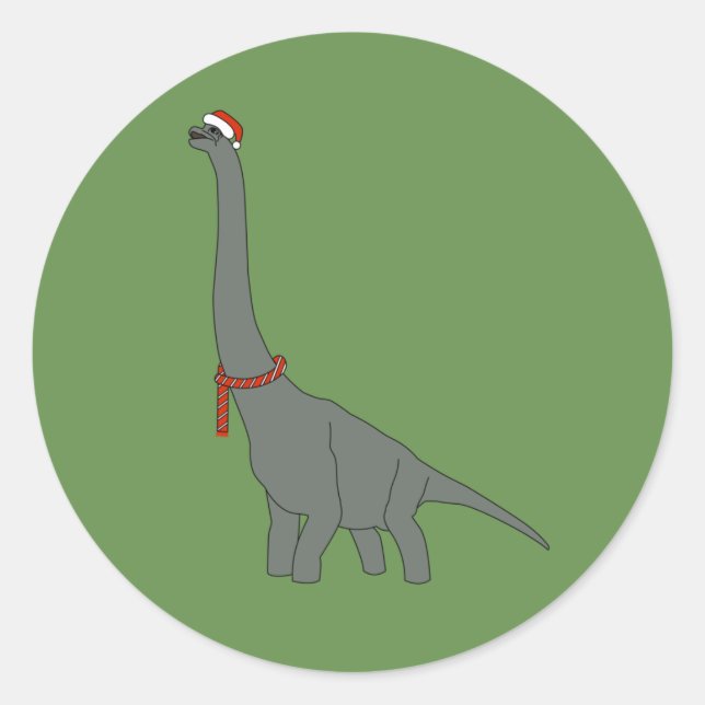 Pegatina Redonda dinosaurio gris de cuello largo de Navidad illusim (Anverso)