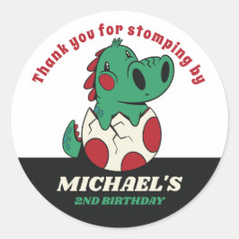 Pegatina Redonda Dinosaurio infantil en Fiesta de cumpleaños de niñ