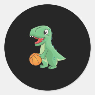 Pegatina Redonda Dinosaurio jugando básquetbol