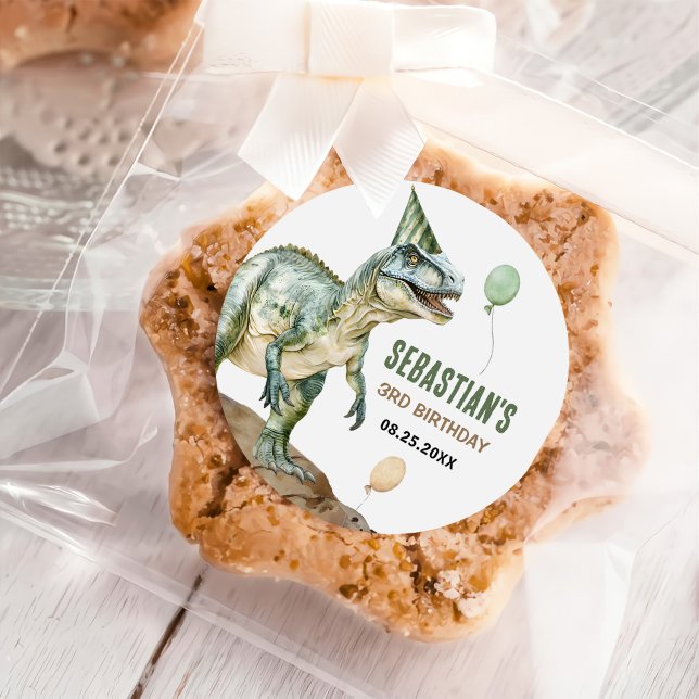Pegatina Redonda Dinosaurio jungla T Rex tercer Fiesta de cumpleaño (Subido por el creador)