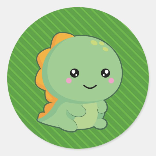 Pegatina Redonda Dinosaurio Kawaii (Anverso)