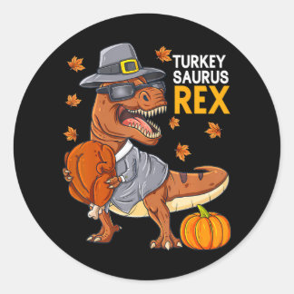 Pegatina Redonda Dinosaurio lindo Día de Acción de Gracias Turquía 