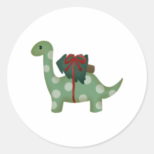 Pegatina Redonda dinosaurio navidad