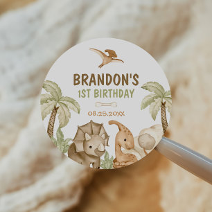 Pegatina Redonda Dinosaurio One-A-Saurus Primer Fiesta de cumpleaño