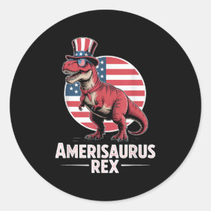 Pegatina Redonda Dinosaurio Patriótico 4 De Julio Amerisaurus Rex