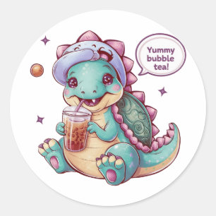 Pegatina Redonda Dinosaurio Personalizado adorable: acogedor, vibra