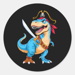 Pegatina Redonda Dinosaurio pirata T Rex niños divertidos Halloween