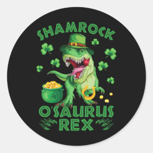 Pegatina Redonda Dinosaurio santalucenario Shamrock Monedas y suert