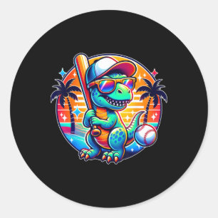 Pegatina Redonda Dinosaurio T-rex Divertido Niño Niño Pequeño