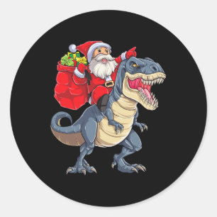 Pegatina Redonda Dinosaurio T Rex Navidad Santa Niños Hombres Chica