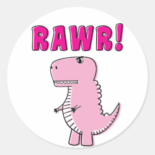 Pegatina Redonda Dinosaurio T-Rex, Personalizado Rosa Cuto Y Enojad