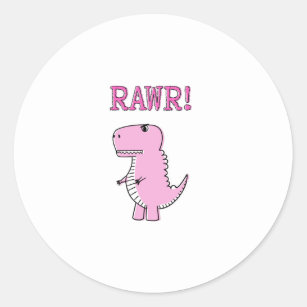 Pegatina Redonda Dinosaurio T-Rex, Personalizado Rosa Cuto Y Enojad