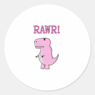 Pegatina Redonda Dinosaurio T-Rex, Personalizado Rosa Cuto Y Enojad