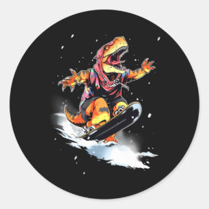 Pegatina Redonda Dinosaurio T-rex Snowboard Snowboard Snowboarder G