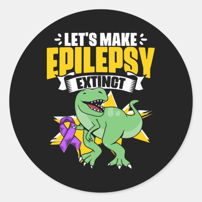 Pegatina Redonda Dinosaurio Trex Apoya Epilepsia Superviviente Epil (Anverso)