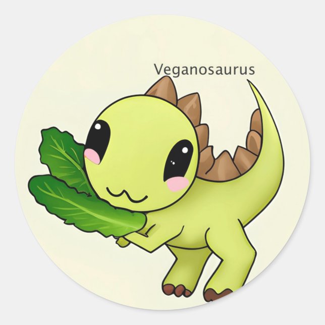 Pegatina Redonda Dinosaurio vegano (Anverso)