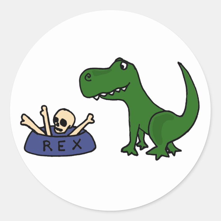 Pegatina Redonda Dinosaurio y cráneo divertidos XY de T-Rex en 