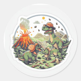 Pegatina Redonda Dinosaurios de aventura