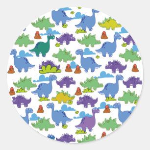 Pegatina Redonda Dinosaurios de dibujos animados lindos