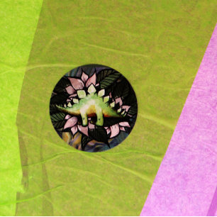 Pegatina Redonda Dinosaurios de flores de dinosaurios estegosaurios