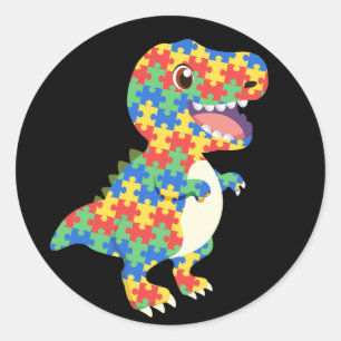 Pegatina Redonda Dinosaurios de sensibilización sobre el autismo