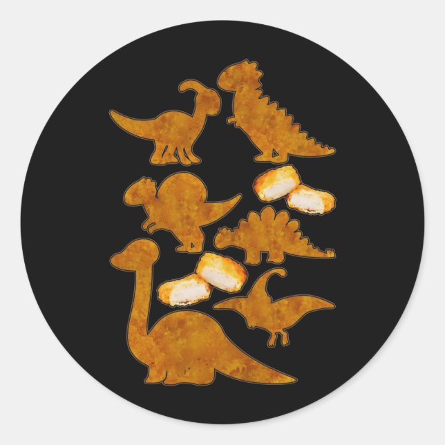 Pegatina Redonda Dinosaurios Nug Life Dino Funny Chicken Nuggets (Anverso)